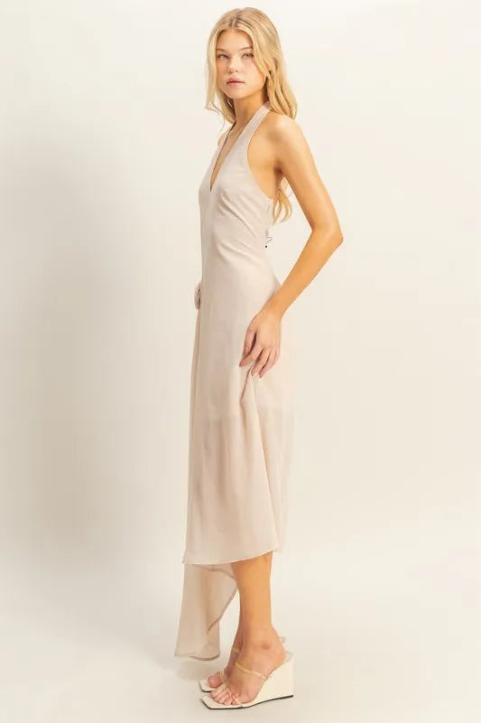 HYFVE Chiffon Halter Asymmetrical Hem Dress OutfitFlow