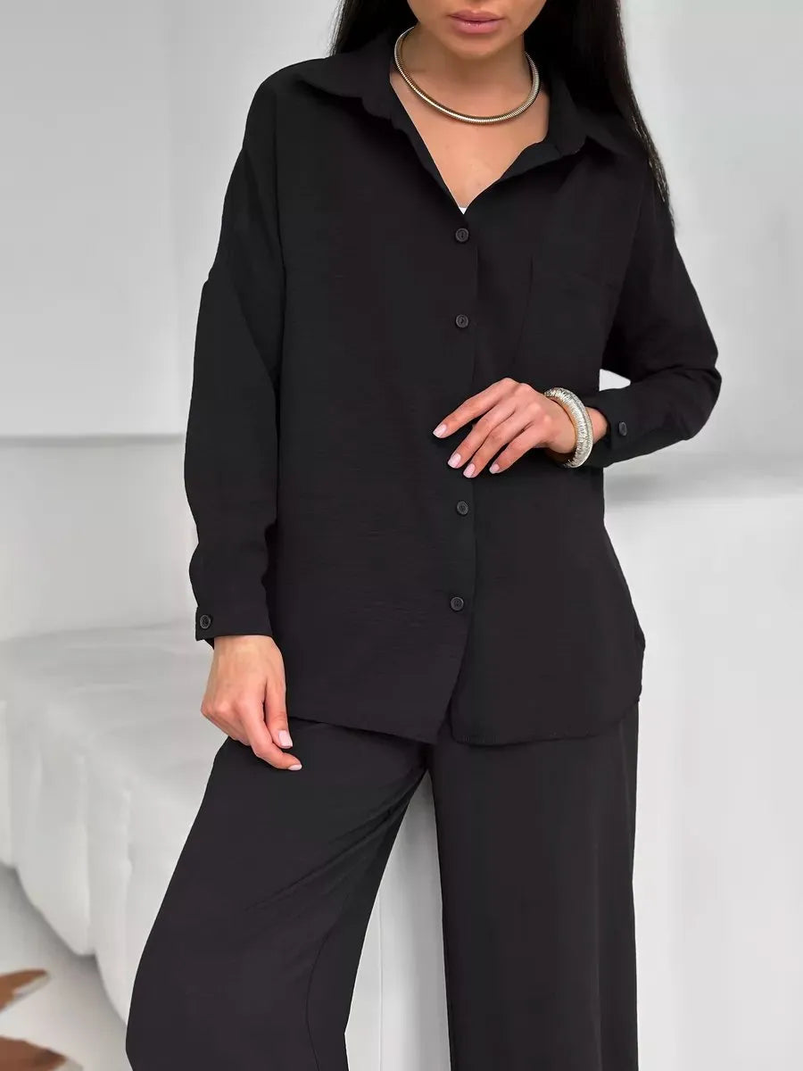 Button Up Long Sleeve Shirt and Pants Set OutfitFlow