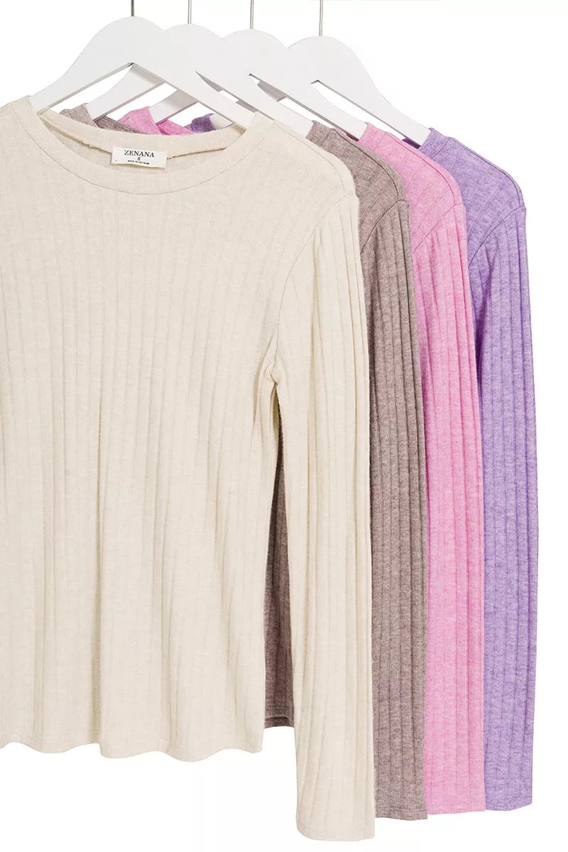 Zenana Ribbed Long Sleeve Round Neck T-Shirt OutfitFlow