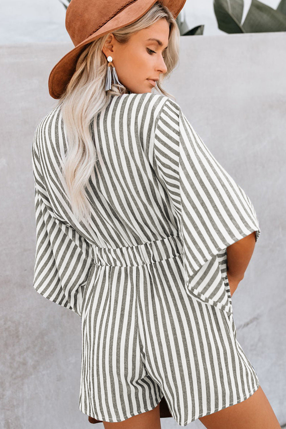 Outfit Flow - Bow Striped Kimono Sleeve Romper