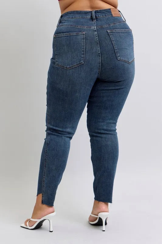 Judy Blue Full Size High Waist Tummy Control Step Hem Skinny Jeans Plus Size OutfitFlow