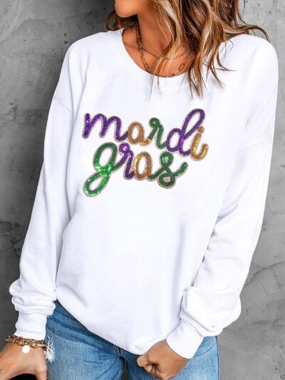 MARDI GRAS Sequin Long Sleeve Sweatshirt OutfitFlow