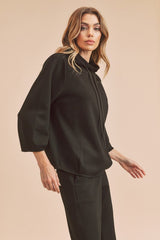 Aemi + Co Lightweight Drawstring Mock Neck Sweatshirt OutfitFlow