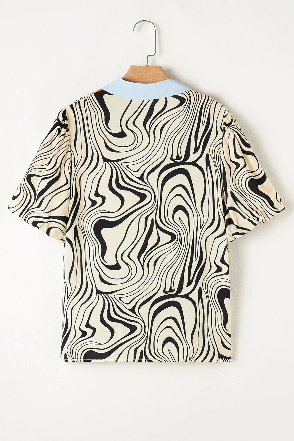 Zebra Stripe Print Contrast V-Neck Ricrac Detail Short Sleeve Blouse Top OutfitFlow