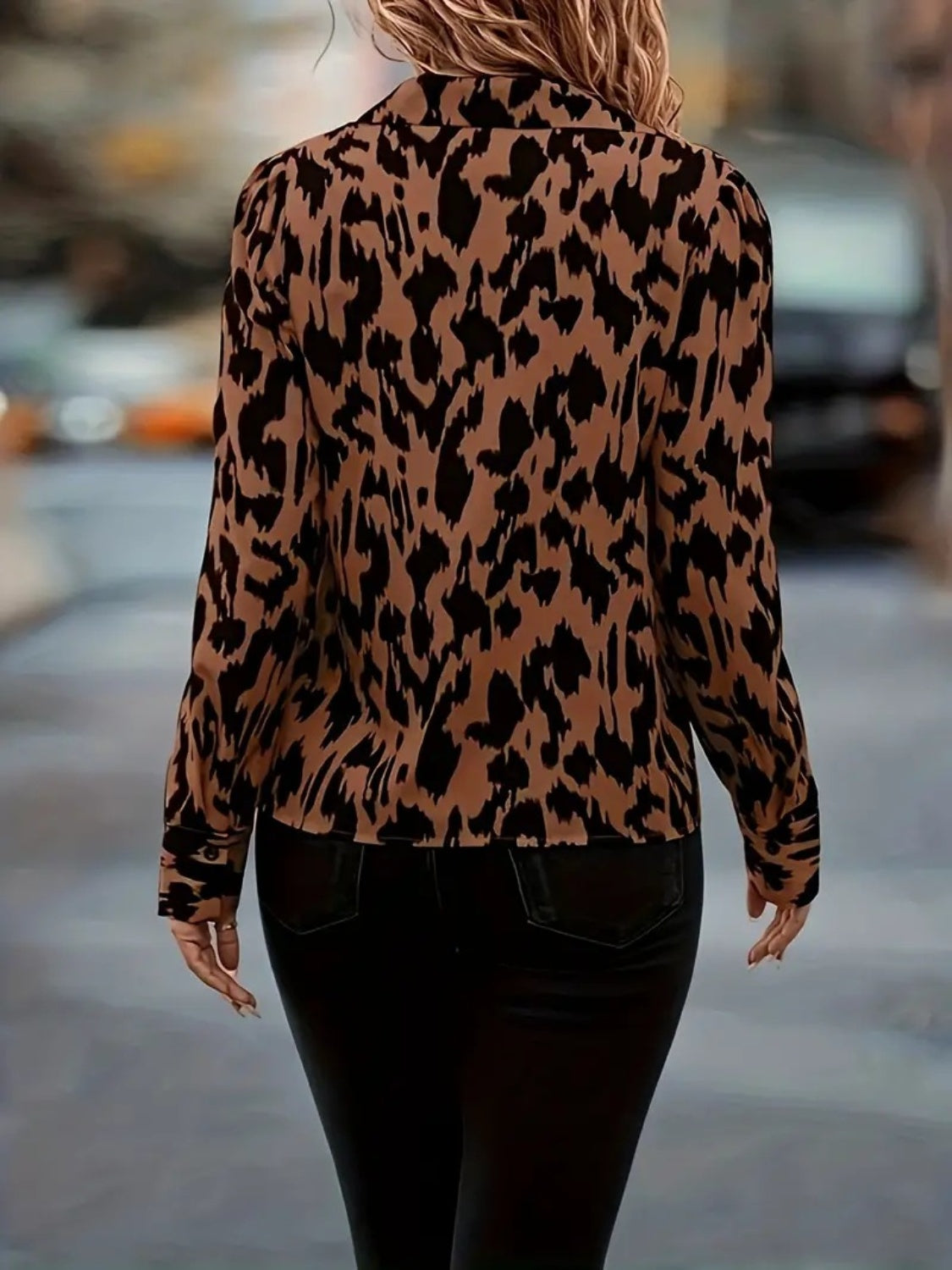 Outfit Flow - Printed Johnny Collar Long Sleeve Blouse