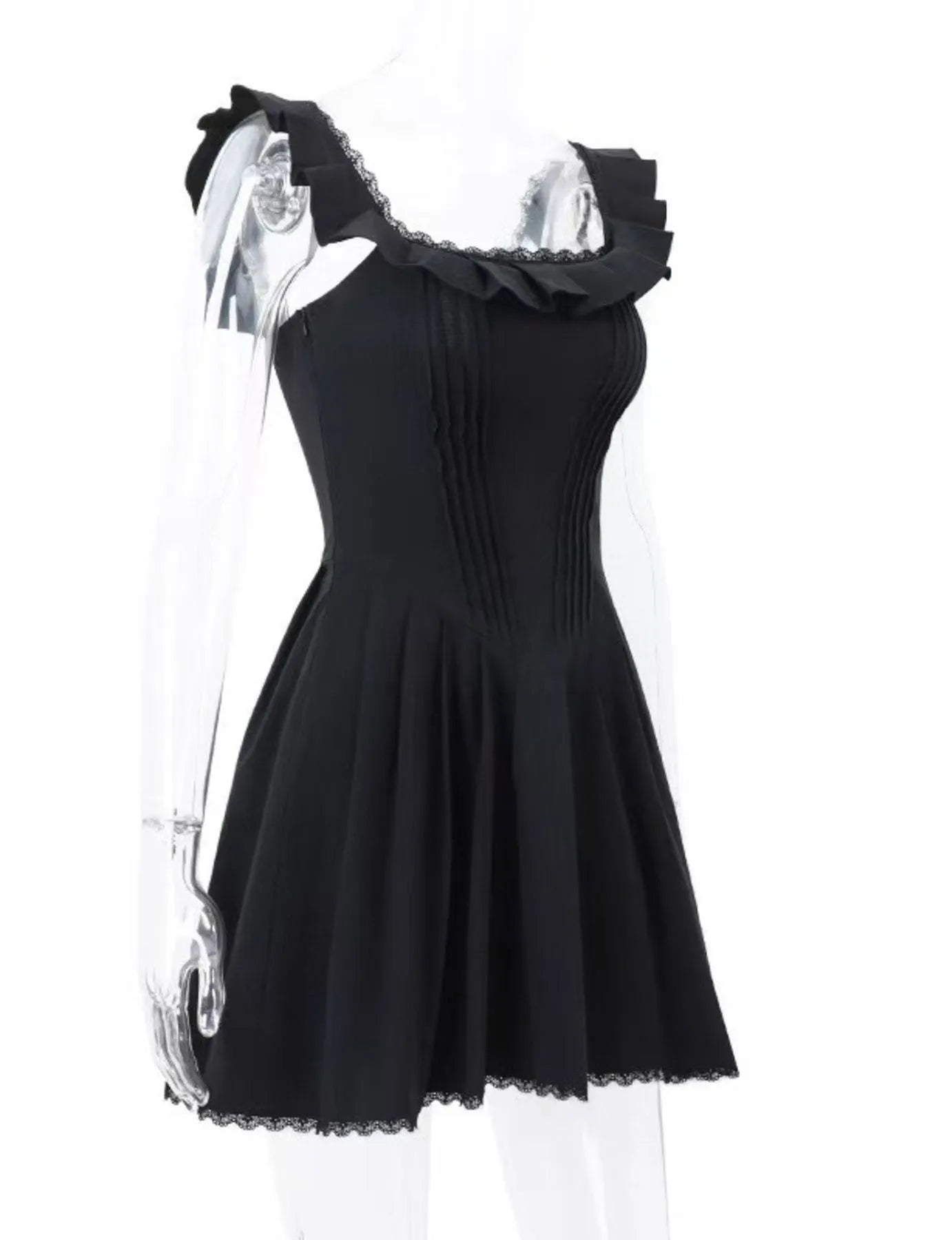 Square Neck Pleated Mini Dress OutfitFlow