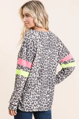 BiBi Leopard Thermal Top with Contrast Color Block OutfitFlow