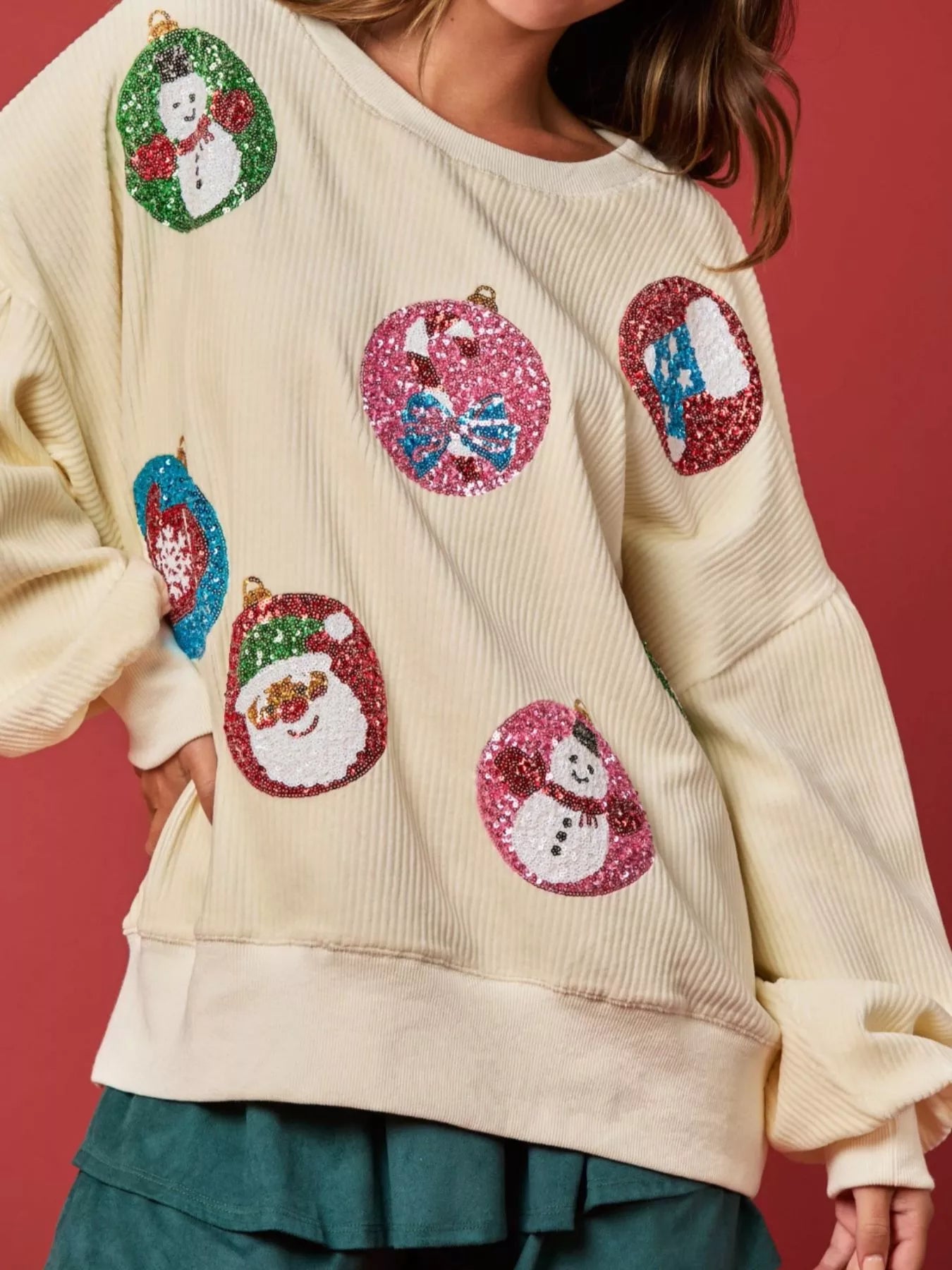 Christmas Sequin Embellished Sweatshirt OutfitFlow