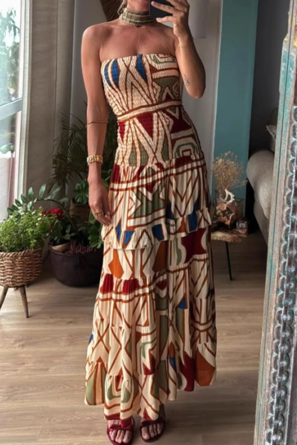 Smocked Printed Tube Dress OutfitFlow