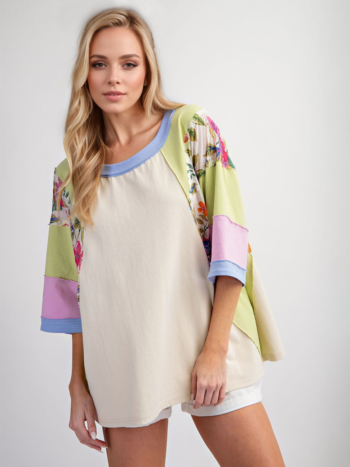 Outfit Flow - Color Block Printed Three-Quarter Sleeve Top