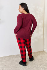 Zenana Full Size Plaid Round Neck Top and Pants Pajama Set OutfitFlow