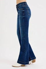 RISEN Full SIze Tummy Control Mid Rise Flare Jeans Plus SIze Trendsi