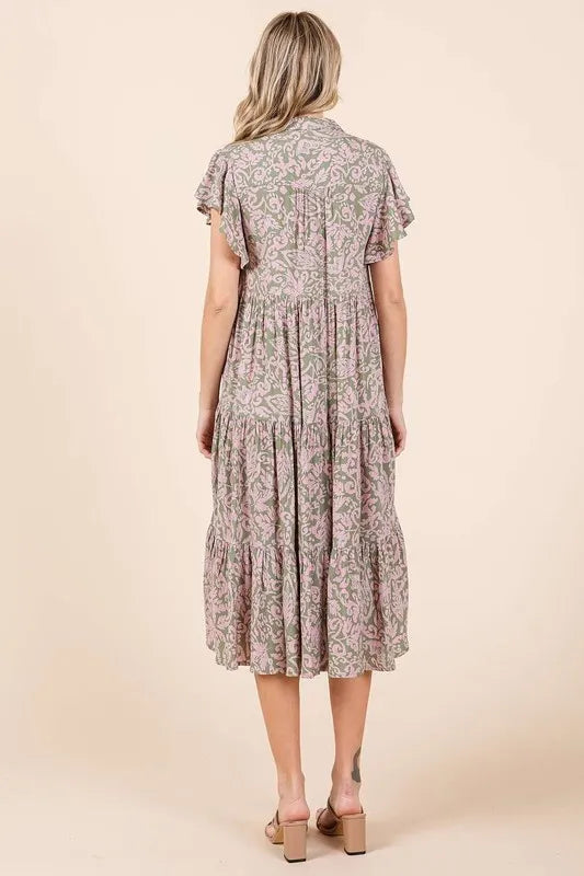 Mittoshop Abstract Print Ruffle Tier Midi Dress OutfitFlow