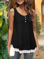 Lace Trim Wide Strap Tank Top Black OutfitFlow