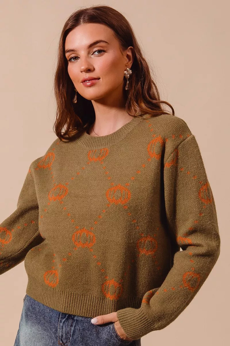 SO ME Pumpkin Rhombus Halloween Thanksgiving Sweater OutfitFlow