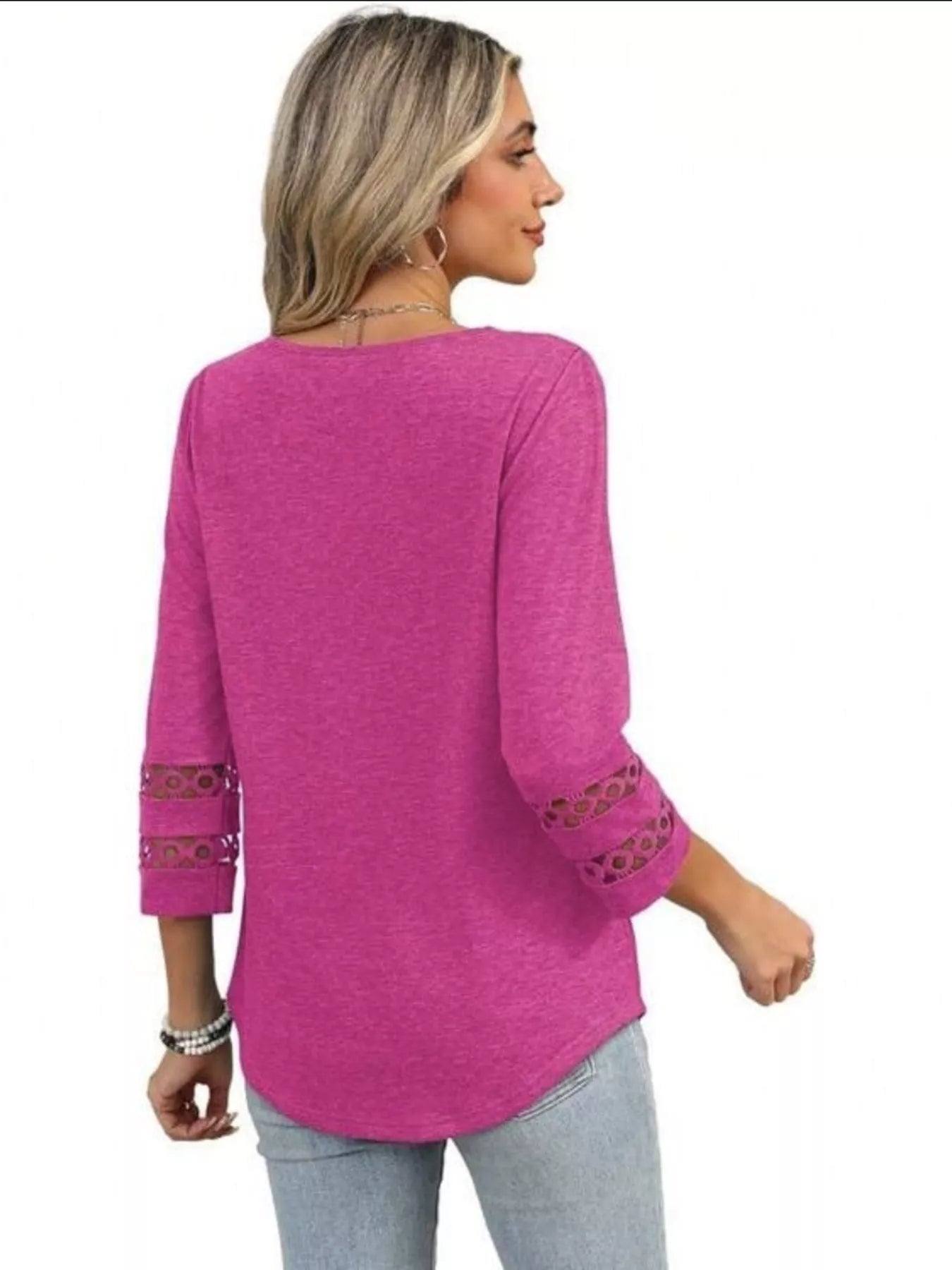 Full Size V-Neck 3/4 Sleeve T-Shirt Plus Size OutfitFlow