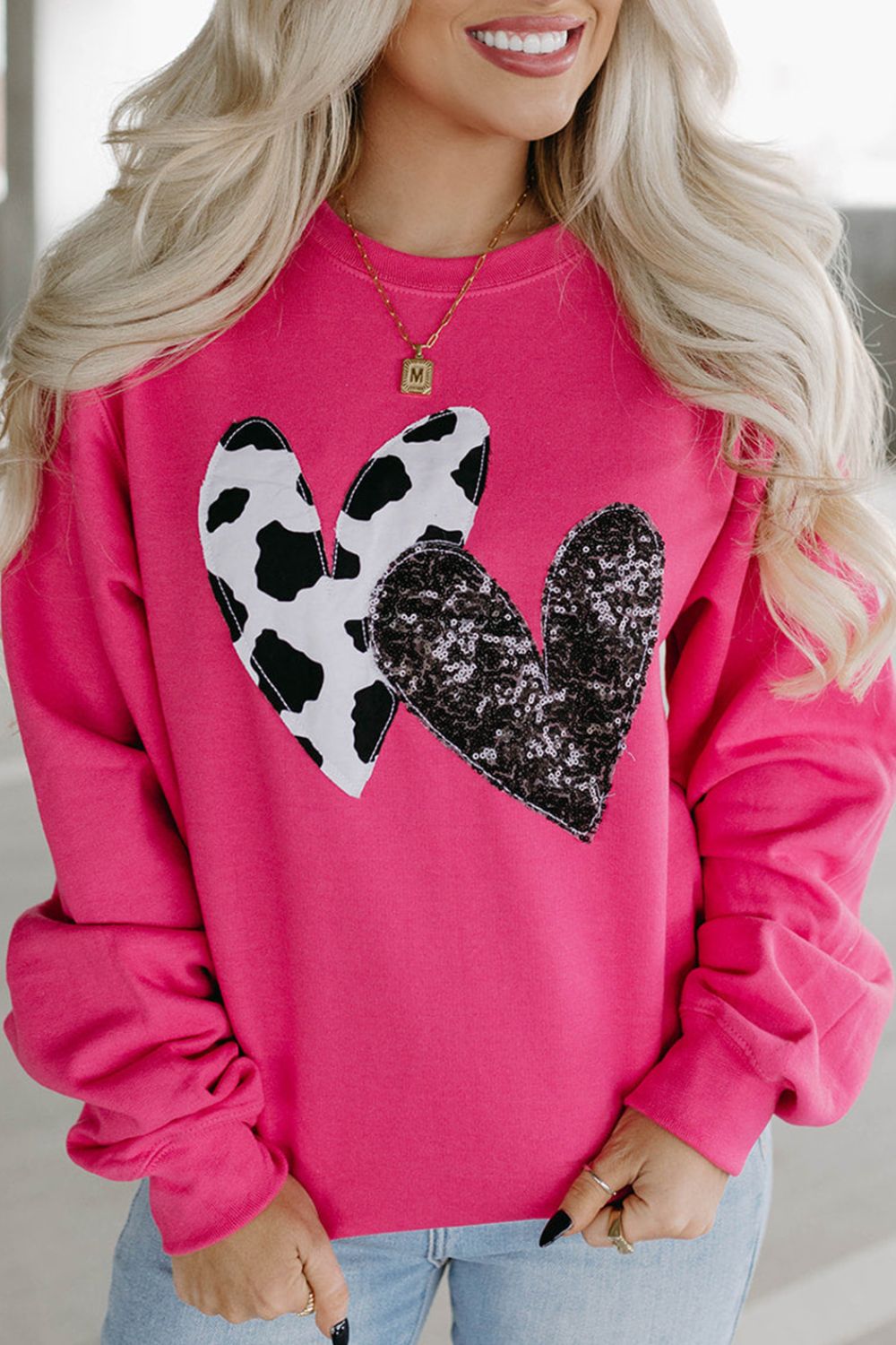 Outfit Flow - Heart Patch Long Sleeve Sweatshirt