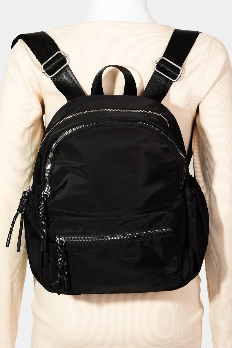 Outfit Flow - Fame Adjustable Strap Nylon Backpack Bag with Side Pockets