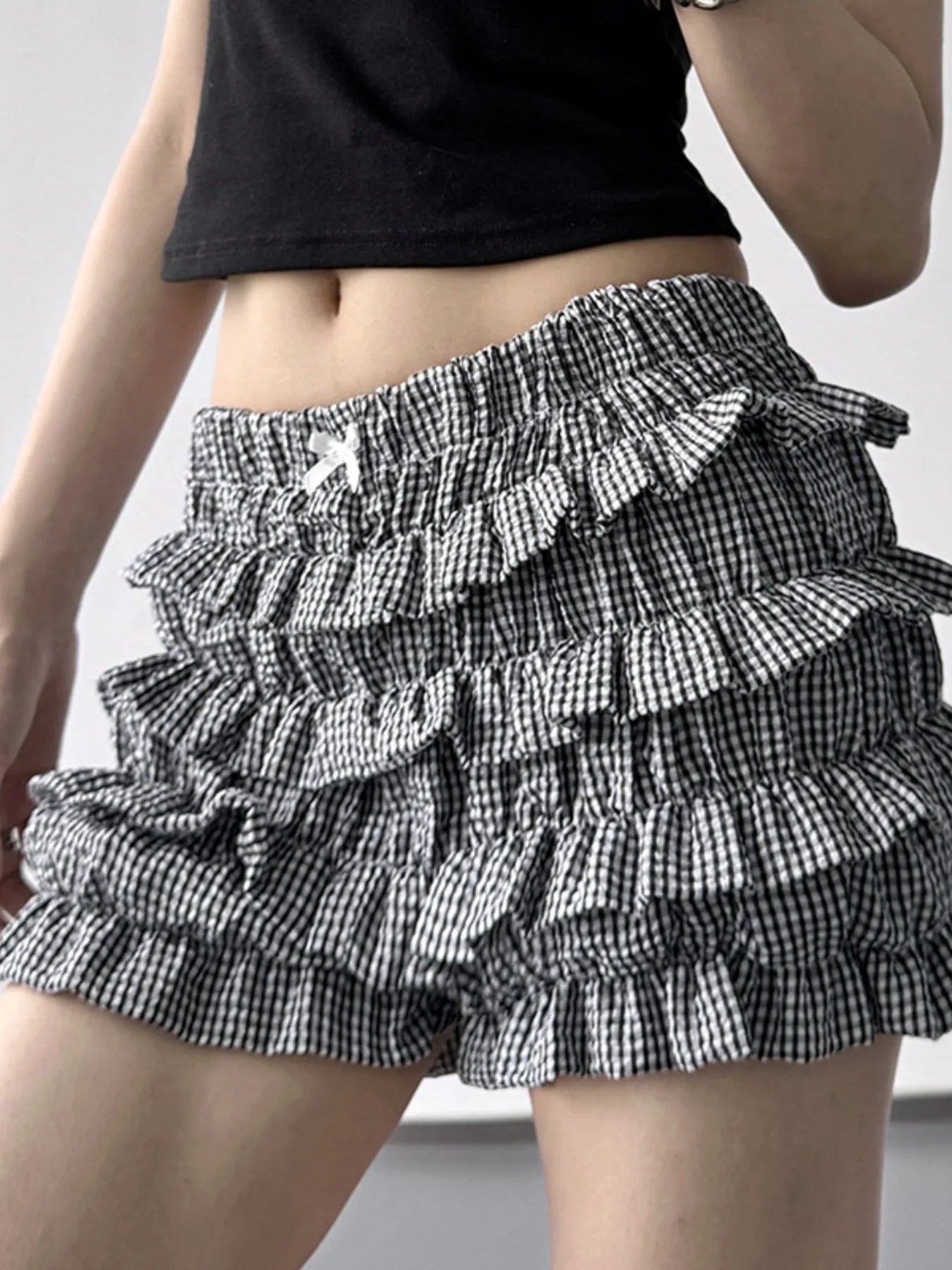 Plaid Ruffled Layered Shorts OutfitFlow