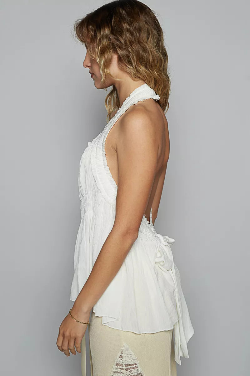 POL Backless Halter Sleeveless Top with Smocking Shirring Detail Trendsi