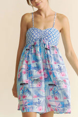 Davi & Dani Tropical Floral Geo Print Tie Back Tube Top Romper OutfitFlow