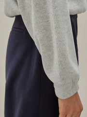 Outfit Flow - Waffle Knit Drawstring Half Zip Long Sleeve Sweatshirt