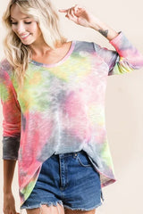 BiBi Tie Dye Print Low Gauge Knit Top OutfitFlow