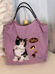 Embroidered Cat Drawstring Handbag Trendsi