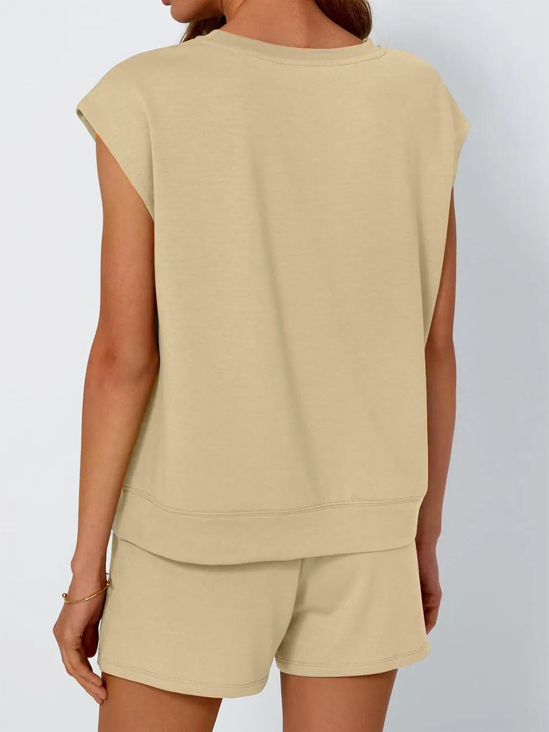 Round Neck Cap Sleeve Top and Shorts Set OutfitFlow