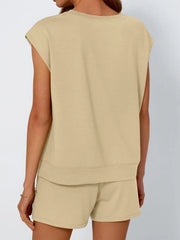 Round Neck Cap Sleeve Top and Shorts Set OutfitFlow