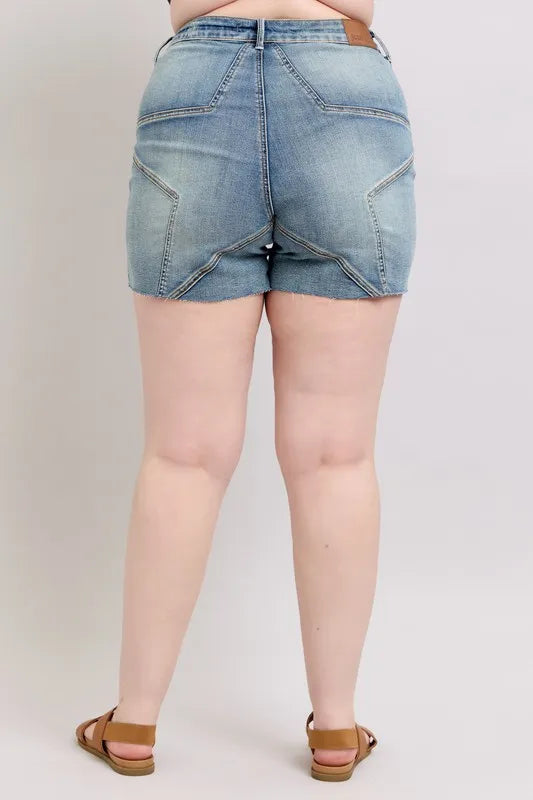 Judy Blue Full Size High Waist Star Seam Detail Denim Shorts Plus Size OutfitFlow