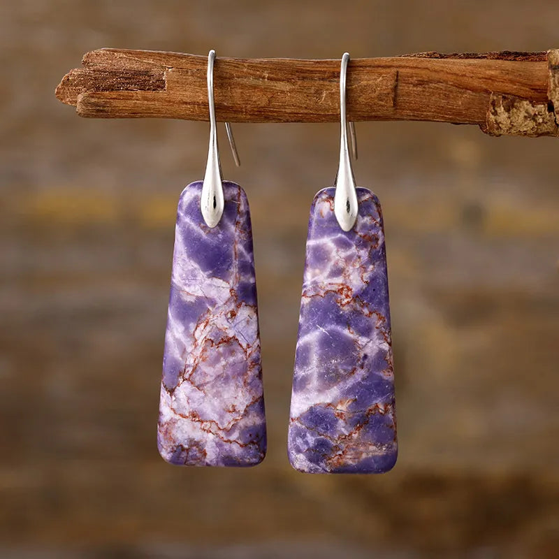 Copper Natural Stone Earrings Purple Silver One Size OutfitFlow