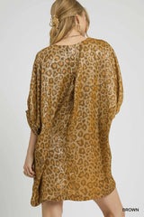 Umgee Metallic Leopard Print V-Neck Kimono Dress OutfitFlow