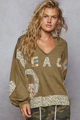 POL Peace Patch Floral Long Sleeve Hoodie OutfitFlow