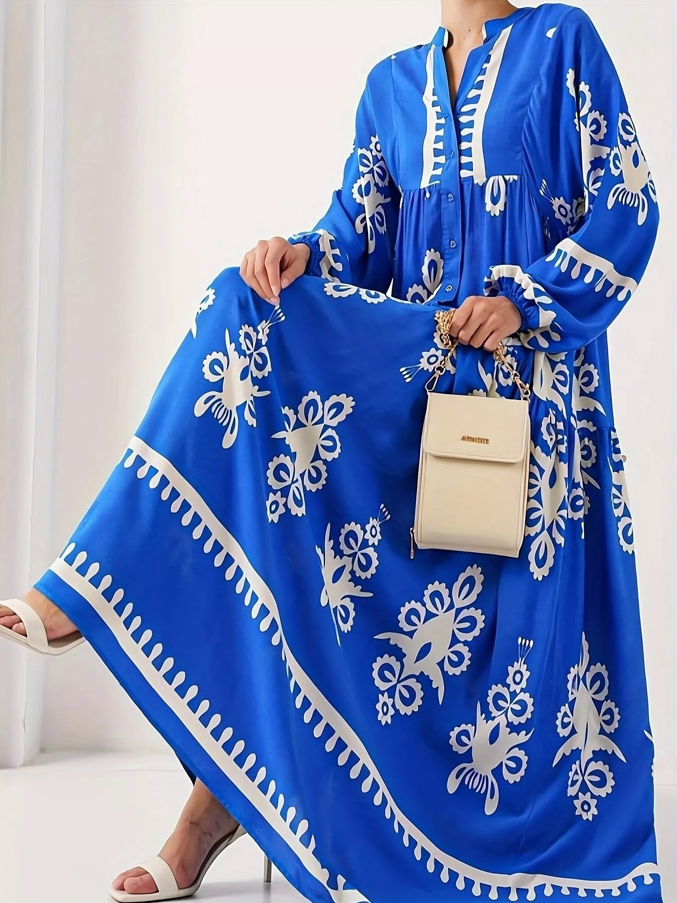 Bohemian Print Long Sleeve Maxi Dress OutfitFlow
