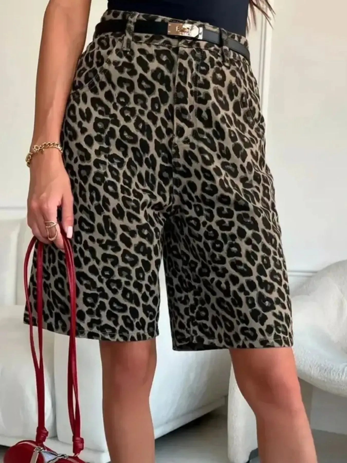 Leopard Print High-Waisted Casual Shorts OutfitFlow