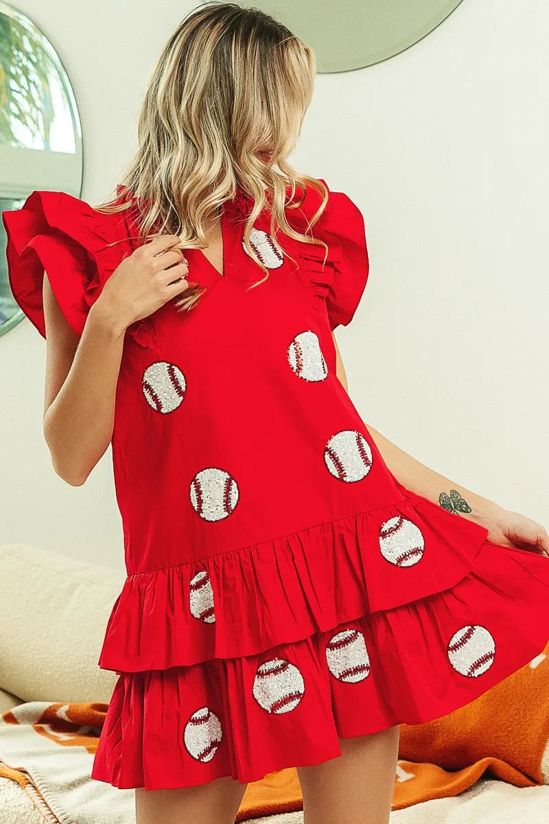 Sequins Baseball Patch Gameday Dress OutfitFlow