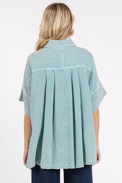 Mittoshop Mineral Wash Gauze Oversized Short Sleeve Shirt OutfitFlow