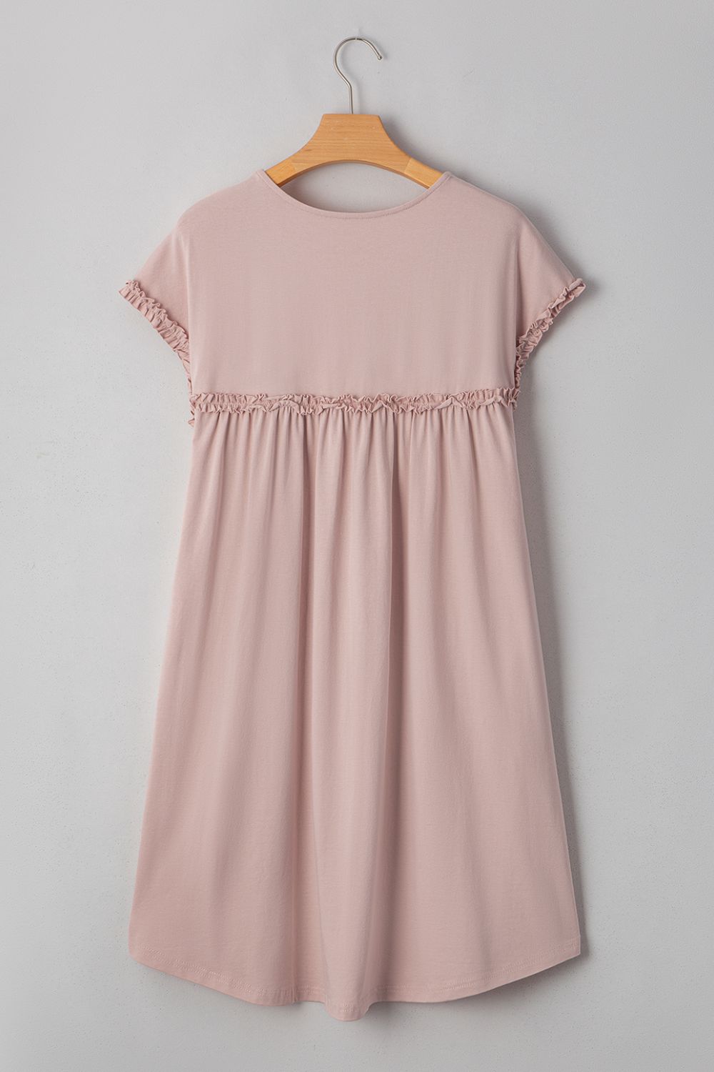 Frilled Trim Crew Neck Cap Sleeve Loose Fit Mini Dress OutfitFlow