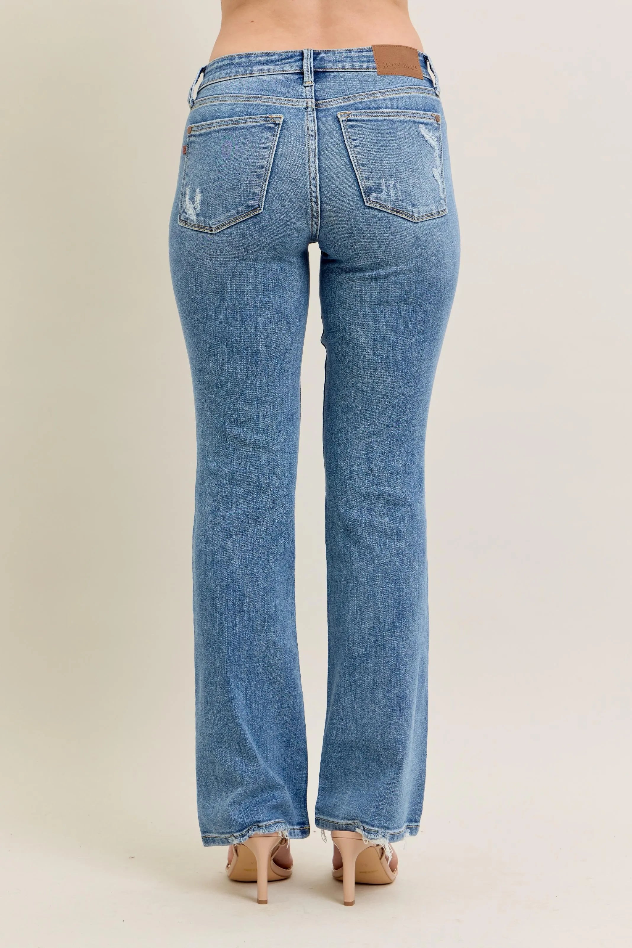 Judy Blue Full Size Mid Rise Wash Destroy Hem Bootcut Jeans Plus Size OutfitFlow