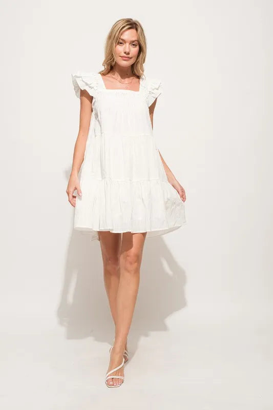 And The Why Origami Pleating Ruffled Sleeve Tiered Dress OutfitFlow