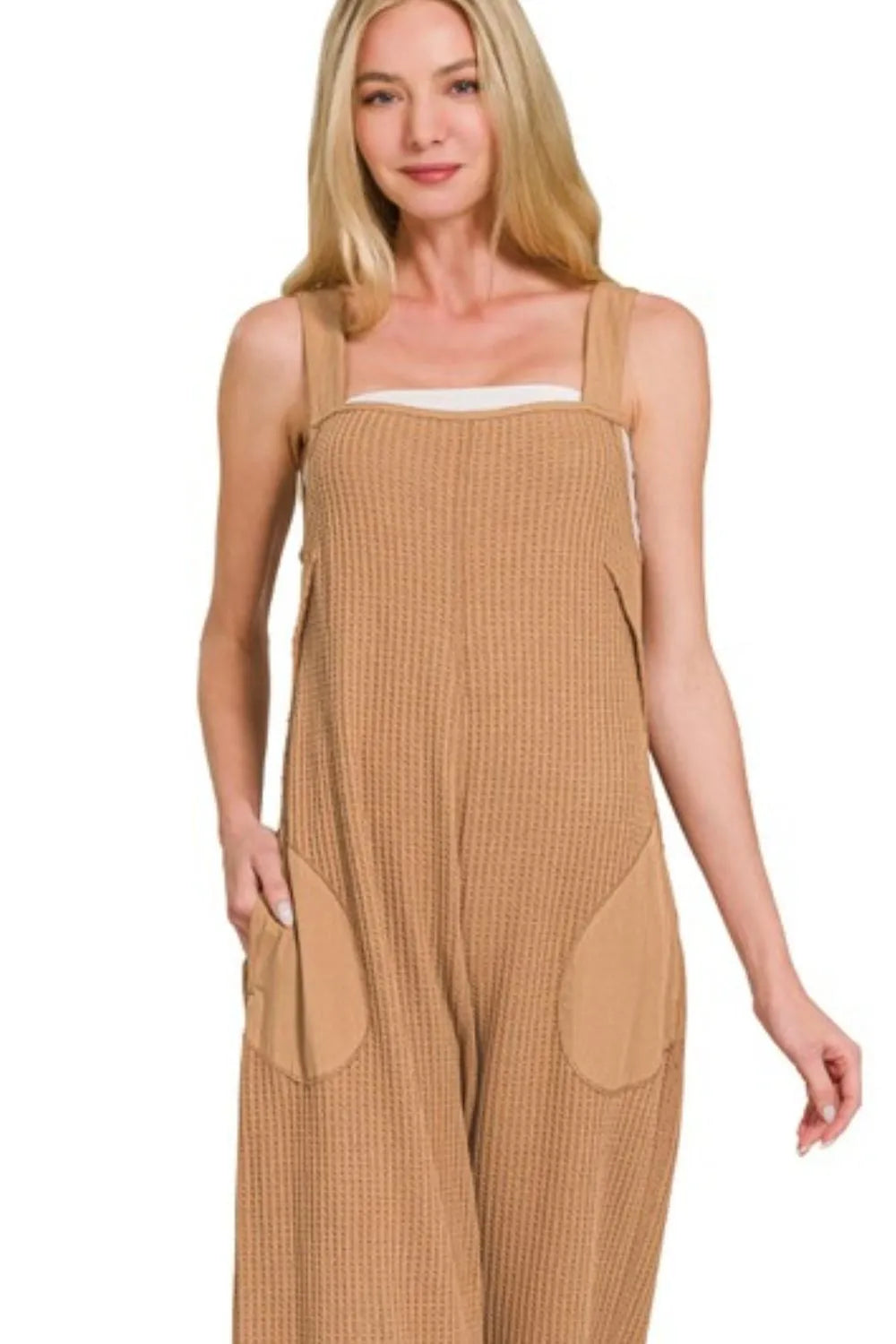 Zenana Knit Waffle Wide Leg Overalls OutfitFlow