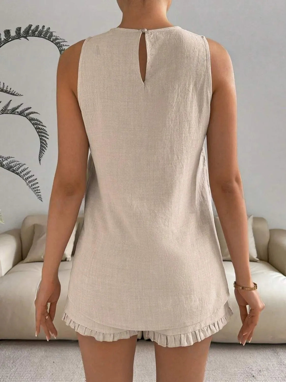 Lace Detail Round Neck Tank and Shorts Set OutfitFlow