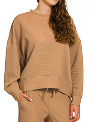 Zenana Ribbed Round Neck Pullover and Drawstring Pants Set OutfitFlow