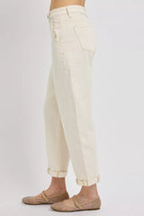 RISEN High Rise Relaxed Barrel Cuffed Jeans OutfitFlow