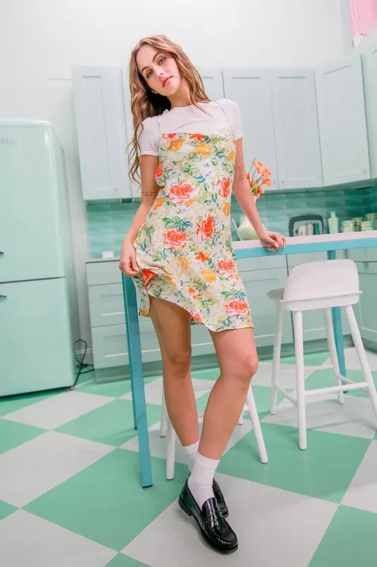 HYFVE Floral Cowl Neck Flirty Satin Mini Dress OutfitFlow