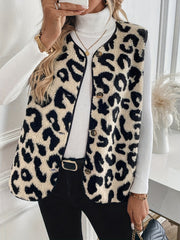 Outfit Flow - Leopard Button Up Sherpa Vest