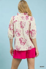 Umgee Floral Embroidered Blouse with Ruffle Trim OutfitFlow
