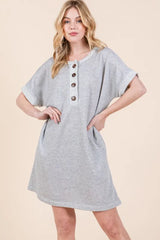 BOMBOM Casual Contrast Trim Henley Dress OutfitFlow