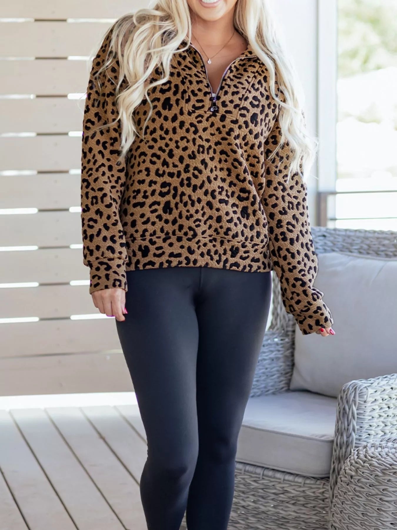 Leopard Print Quarter Zip Sweatshirt OutfitFlow